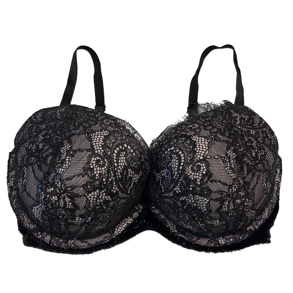 Victoria's Secret Very Sexy Black Lace Push Up Bra 34DD Comfort Lounge Preppy